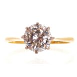 18 ct. yellow gold and diamond solitaire ring of 1.03 ct. Worldwide shipping available: shipping@