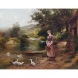 Ernest Walbourn, 1872-1927 Feeding the ducks Oil on canvas  Signed Worldwide shipping available: