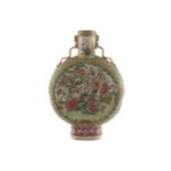 Chinese Qing period famille vert moon flask with all over floral and bird decoration Worldwide