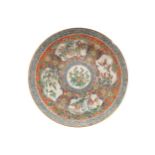 Chinese Qing period polychrome dish with figural and bird decoration Worldwide shipping available.