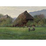 Reserve: 100 EUR        Lang, H. Maler des 19./20. Jh.. "Bauernpaar beim Mähen einer Sommerwiese",