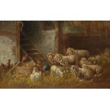 Reserve: 300 EUR        Schill, H. Maler des 20. Jh.. "Im Schafstall", Schafe und Böcke teilweise