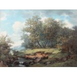 Reserve: 150 EUR        Maler des 20. Jh. Wohl Österreich. "Waldlandschaft" mit Fluss, unter