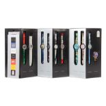 Reserve: 100 EUR        Swatch Olympic Legends Box Nr. 3062/20000, 9 Armbanduhren und 1 Taschenuhr