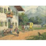 Reserve: 240 EUR        Hemmrich, Georg 1874 - 1939, war Maler in München. "Postkutsche vor dem