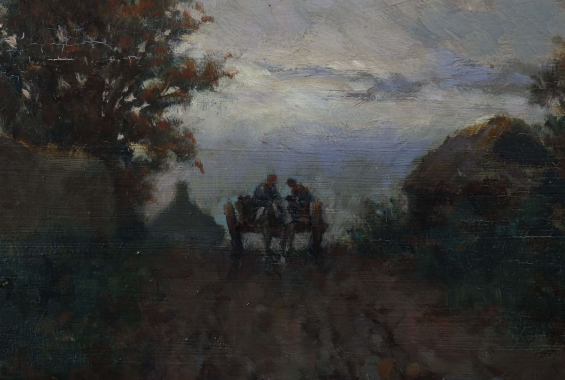 Reserve: 550 EUR        Maler des 19. Jh. Wohl England. "Pferdefuhrwerk", auf einem zerfurchten - Bild 3 aus 3