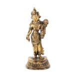 Reserve: 150 EUR        Padmapani wohl Nepal, Anfang 19. Jh., feuervergoldete Bronze, Figur eines