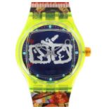 Swatch-Armbanduhr Zapping 1996, Nr. 16612/30000, entworfen von Nam June Paik, Kunststoffarmband soll