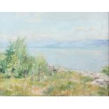 Reserve: 50 EUR        Stieglitz, Otto 1912 - 1991. "Bodensee", Blick vom Wiesenufer auf die