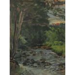 Reserve: 60 EUR        Roth, E. K. Maler des 20. Jh.. "Bach am Waldrand" sommerliche Landschaft