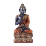 Buddha Shakyamuni 20. Jh., wohl Thailand, Holz, polychrom gefasst, Buddha in blauer Farbe, im