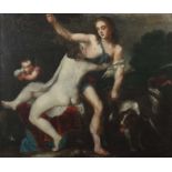 Reserve: 1300 EUR        Maler um 1700 "Venus und Adonis", vor Baumlandschaft, Adonis mit zwei