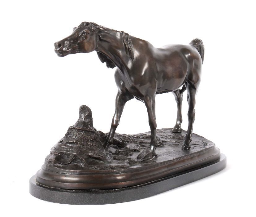 Reserve: 650 EUR        Méne, Pierre-Jules, nach 1810 - 1879. "Schreitendes Reitpferd", Bronze, - Image 2 of 4