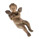 Reserve: 800 EUR        Putto oder Bambino Gesù Barock 17./18. Jh., Lindenholz geschnitzt, Reste