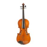 Reserve: 100 EUR        Geige/Violine mit Bogen wohl Österreich, auf dem Etikette bez.: "Jacobus