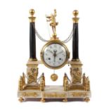 Louis XVI-Pendule Um 1767/1784, bez. " D.H. Nettmann, Cassel ", Holz teilw. vergoldet und gefasst,