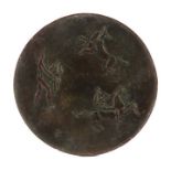 Reserve: 40 EUR        Monogrammist PH 1. Hälfte 20. Jh., kreisrunde reliefierte Kupferplatte mit