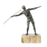 Reserve: 40 EUR        Bildhauer des 19./20. Jh. "Speerwerfer", Zinkguss, in Bronzeart patiniert,