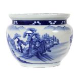 Reserve: 50 EUR        Cachepot China, 20. Jh., Porzellan, unterglasurblaue Malerei mit Landschaft