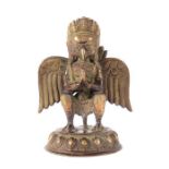 Reserve: 70 EUR        Garuda Ende 19./Anfang 20. Jh., wohl Tibet, Bronze, Figur des halb Mensch