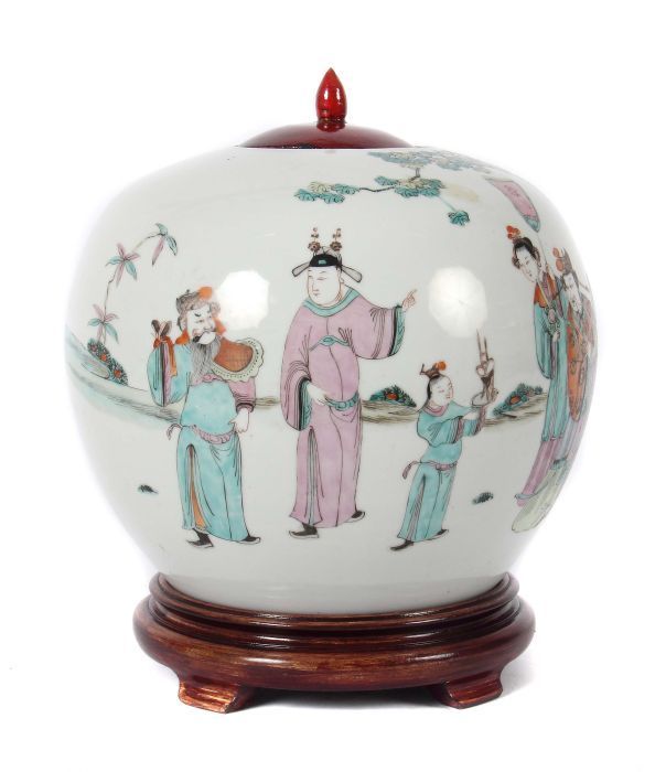 Reserve: 80 EUR        Ingwertopf mit Figurenmalerei China, 19./20. Jh., Porzellan, polychrome - Image 2 of 5