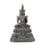 Reserve: 80 EUR        Buddha Shakyamuni 20. Jh., wohl Thailand, Bronze geschwärzt, Buddha