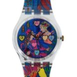 Swatch-Armbanduhr Romeo & Juliet Valentinespecial 1996, Kunststoffarmband und Zifferblatt zeigen die