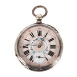 Taschenuhr um 1880/1900, Gehäuse in Silber (Säure geprüft) mit Schmuckgravur, Glasdeckel,