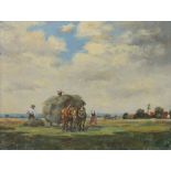 Reserve: 80 EUR        Schwerdtner, Paul 1911 - ?, Landschaftsmaler. "Heuernte" auf weitem Feld,