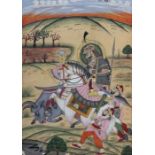 Indischer Künstler des 19./20. Jh. "Reiter bei der Stierjagd", Darstellung eines adeligen Reiters in