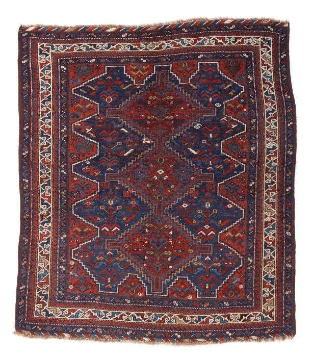Reserve: 60 EUR        Khamseh Iran, um 1920, Wolle handgeknüpft, polychrome reich ornamentierte