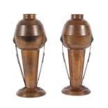 Reserve: 80 EUR        Vasenpaar Anfang 20. Jh., Kupfer mit Messing, bauchige, leicht eckige Form