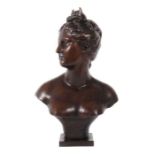 Reserve: 400 EUR        Büste "Diane du Houdon" 2. Hälfte 20. Jh., Bronze, braun patiniert, den Kopf