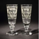 Reserve: 250 EUR        Paar Hochzeitsbecher Um 1900, Judaica, farbloses Glas, in die Form geblasen,