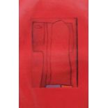 Reserve: 60 EUR        Künstler des 20. Jh. "Abstrakte Figur auf Rot", Farbaquatintaradierung/