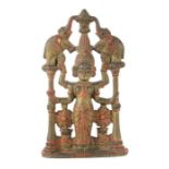 Reserve: 25 EUR        Lakshmi-Relief 20. Jh., wohl Bali, Metallguss, rot-braun patiniert,