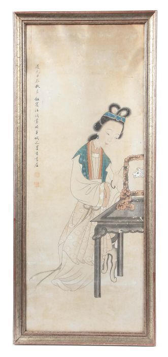 Reserve: 200 EUR        Chinesischer Künstler des 19. Jh. "Bildnis einer jungen Dame" an einem Tisch - Image 2 of 3