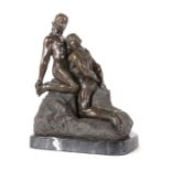 Liebespaar 2. Hälfte 20. Jh., Bronze, vollrunde Ausführung, auf schwarzem Marmorsockel, in