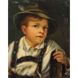 Heine, A. Maler des 19./20. Jh.. "Halbportrait eines sitzenden Bauernjungen", mit Hut und