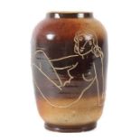 Reserve: 40 EUR        Vase mit Damenakt Kocheler Keramik, Kochel am See, 1950/60er Jahre, beiger