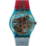 Swatch-Armbanduhr Stucchi 1990, mehrfarbiges, Kunstoffarmband mit Barockornamentik, verspieltes,