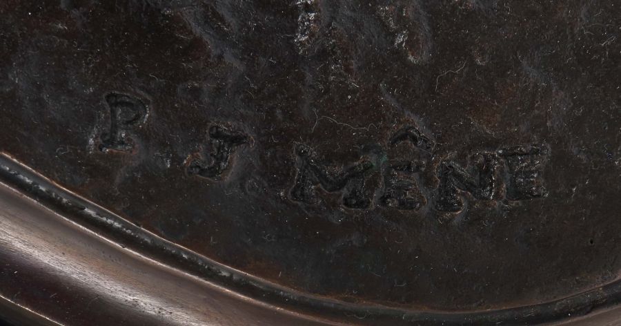 Reserve: 650 EUR        Méne, Pierre-Jules, nach 1810 - 1879. "Schreitendes Reitpferd", Bronze, - Image 3 of 4