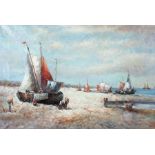 Maler des 20. Jh. Holland/Belgien, Mitte 20. Jh.. "Küstenszene mit Fischerbooten", nach altem