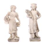 Paar Gartenfiguren 20. Jh., Steinguß, Gartenfiguren aus der Vierjahreszeiten-Reihe, Allegorie des