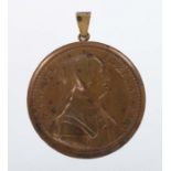 Bronze-Medaille Nachbildung, Bildnis der Anna v. Österreich, bez: ANNA D.G., FR.ET.NAV.REG,