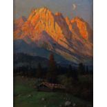 Reserve: 100 EUR        Eilers, Peter 1880 - 1940. "Alpenglühen", Gebirgslandschaft mit vom orange-