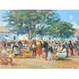 Reserve: 200 EUR        Campuzano, Ricardo Gomez 1893 - 1981. "Markt im Dorf Cafrea, Columbien",