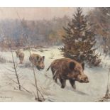 Reserve: 100 EUR        Lorenz, Willy 1901 - 1981, Tiermaler. "Wildschweine im Winterwald", auf