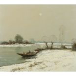 Reuter, Helmut Düsseldorf 1913 - 1985. "Niederrheinische Winterlandschaft", mit Blick über das