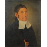 Maler des 19. Jh. "Portrait eines Herrn der Biedermeierzeit", mit Kappe und weißem Tuch über dem